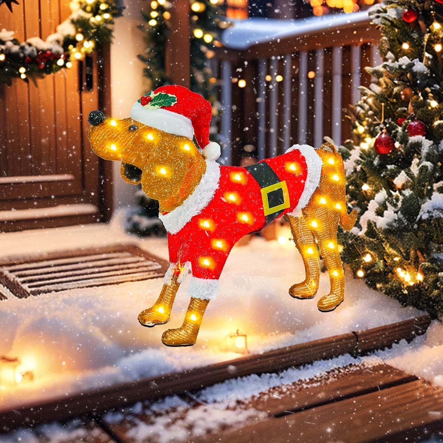 LED-Lit Dachshund Christmas Decoration - Collapsible, Battery-Powered Holiday Yard & Indoor Decor