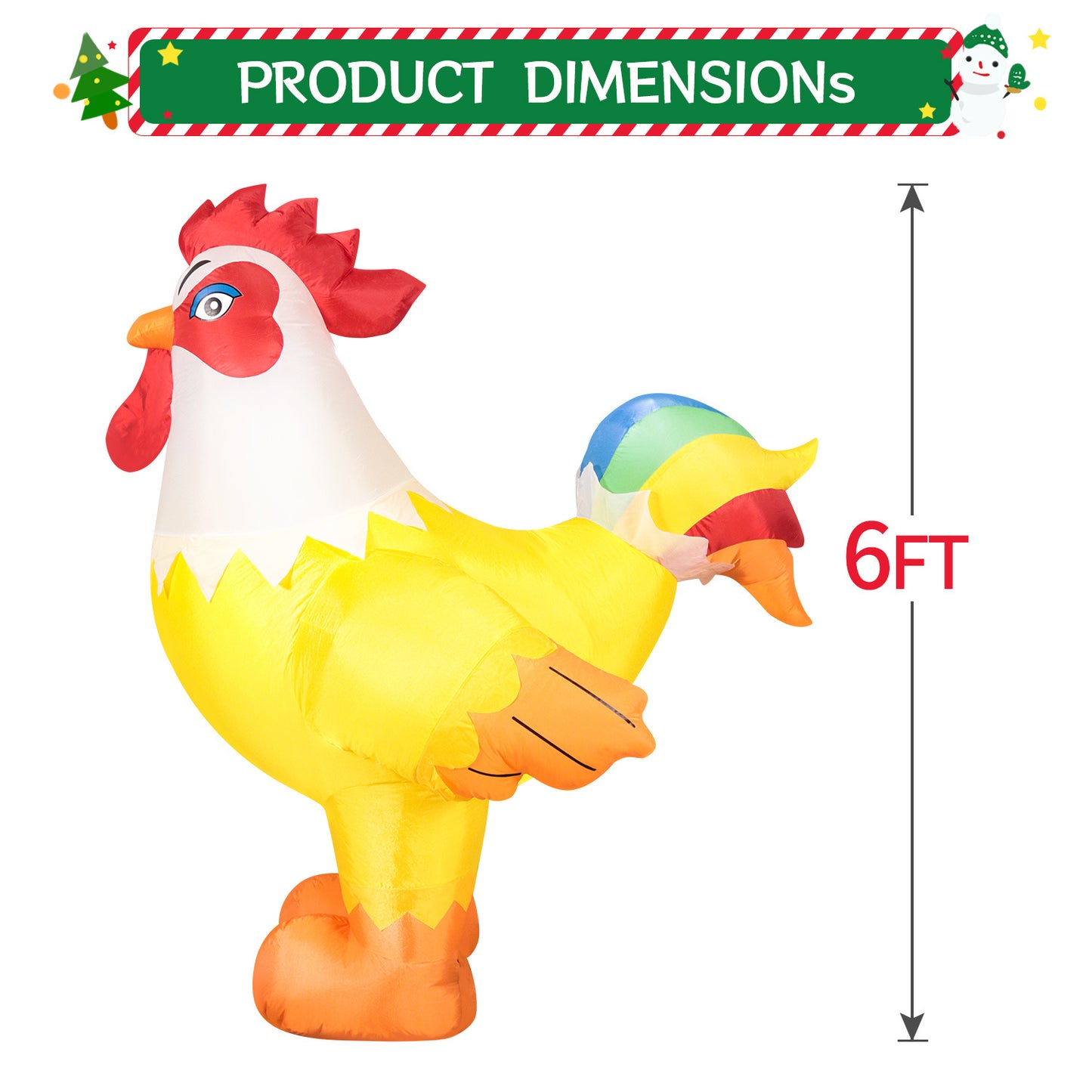 6FT Christmas Rooster Inflatables Blow up Animals Cute Chicken, Decorations Outdoor Yard Built-in LED Lights Big Large Decor Party Farm Lawn Holiday Outside