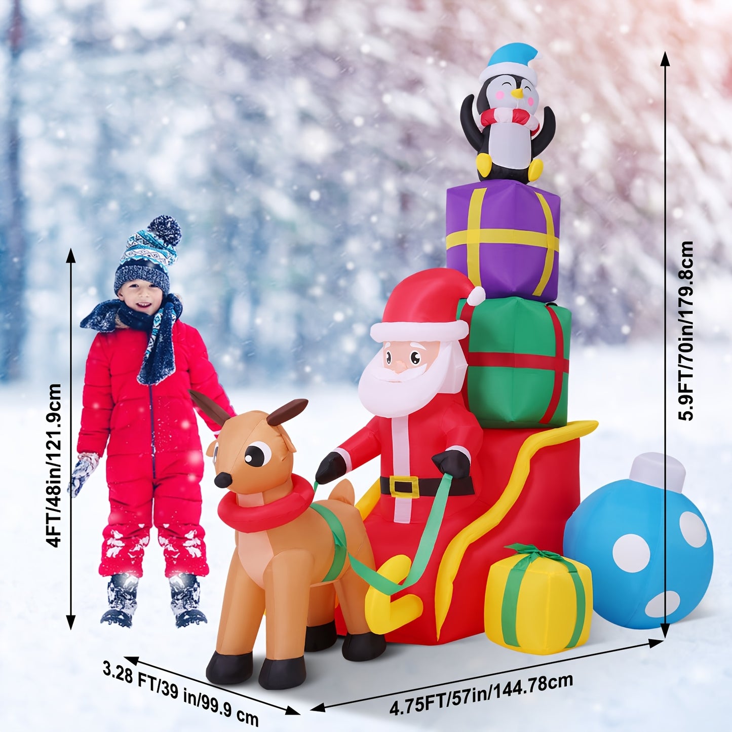 7.7FT Giant Inflatable Christmas Tree with Built-in LED Lights, Outdoor Decoration Featuring Inflatable Santa Claus Climbing Tree Chased By Dog and 3 Wrapped Gift Boxes