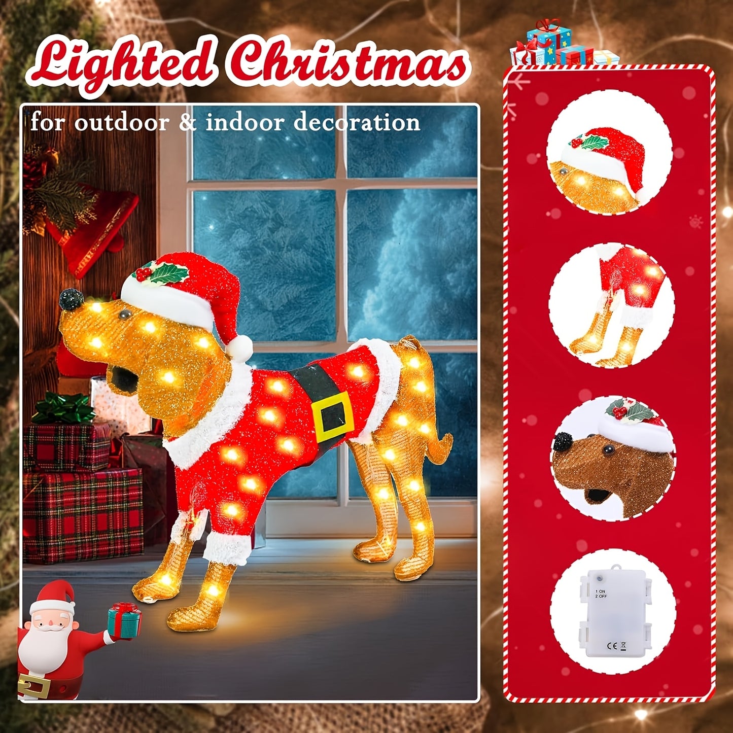 LED-Lit Dachshund Christmas Decoration - Collapsible, Battery-Powered Holiday Yard & Indoor Decor