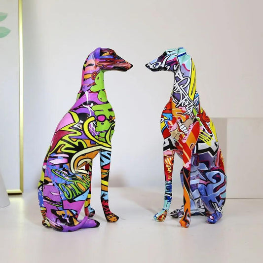 Unique Hand-Painted Greyhound Doberman Figurine - Collectible Figurines with Colorful Wine Cabinet Decoration - Home Desktop Decoration, Creative Craftssoft Decor for Dog Lovers