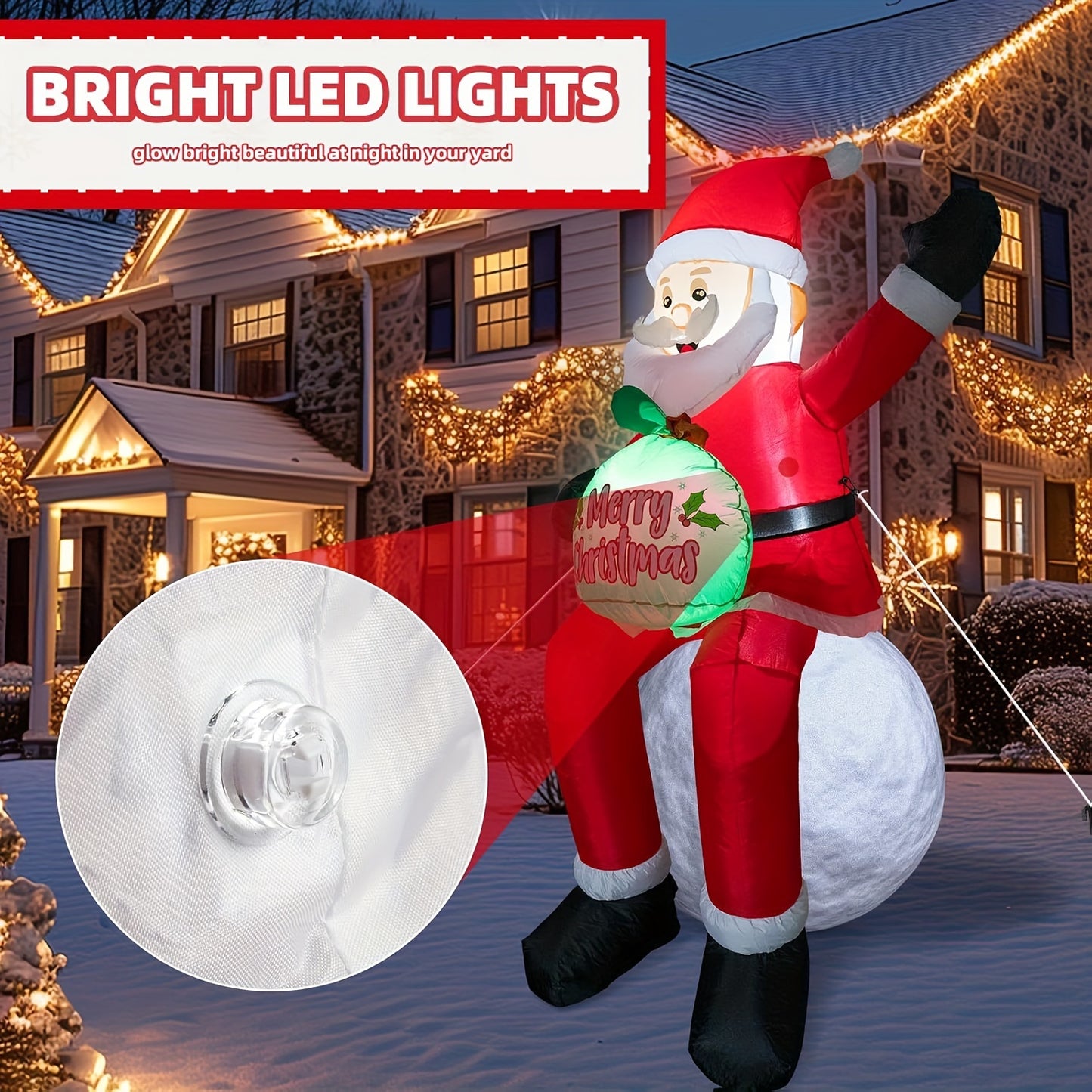 5.6ft LED-Lit Inflatable Santa Claus with Gift Bag - Weatherproof Christmas Yard Decor for Garden, Patio & Lawn Party, Blowout, Holiday Decorations, Christmas Gifts