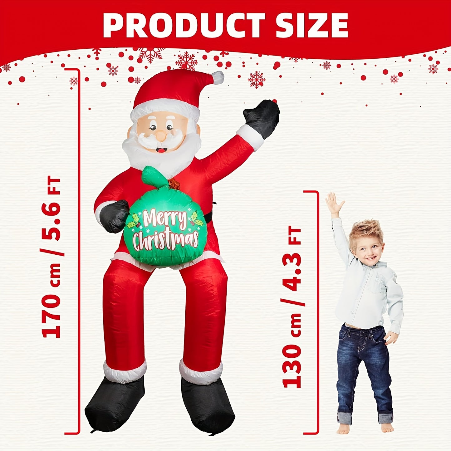 5.6ft LED-Lit Inflatable Santa Claus with Gift Bag - Weatherproof Christmas Yard Decor for Garden, Patio & Lawn Party, Blowout, Holiday Decorations, Christmas Gifts