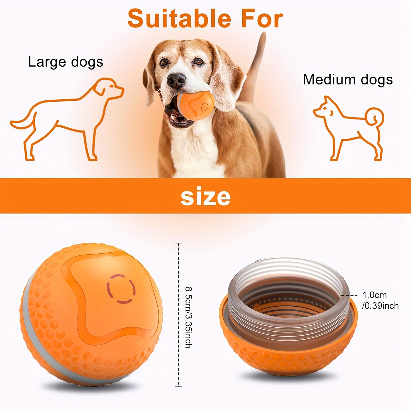 Medium/Large Dogs Automatic Rolling Ball Toy, Lively Pet Ball with LED Flash, USB Rechargeable, Activated Automatic Motion