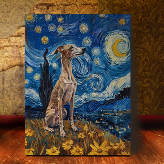 Room Decor 1pc Whippet Dog Canvas Art Print, Starry Night Inspired, 11.8x15.7 inch Framed Wall Decor, Whippet Poster Painting, Unique Dog Gifts, Home & Office Decor, AMHK449