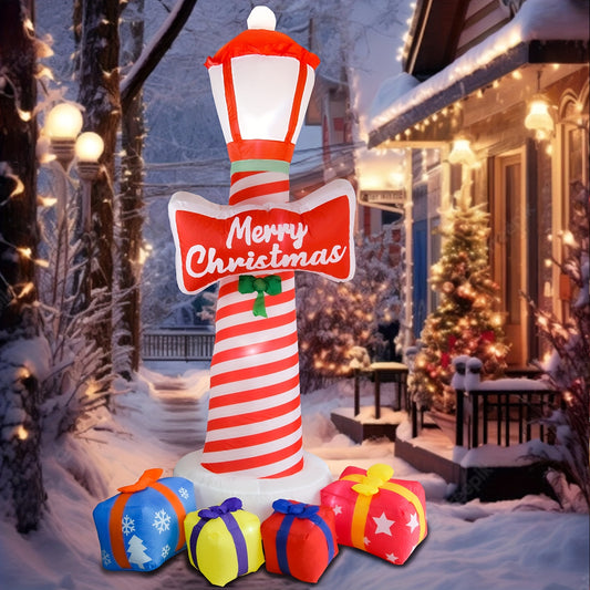 8.1FT LED Christmas Inflatable Lighthouse with Gift Boxs, Blow Up Yard Decorations for Holiday Party Outdoor Garden Yard Lawn Decor