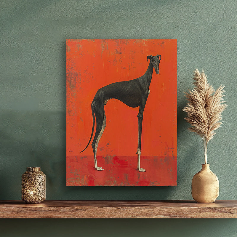 Chic Black Greyhound Canvas Art Print with Wooden Frame - Durable High-Quality Wall Decor for Living Room, Bedroom, Office