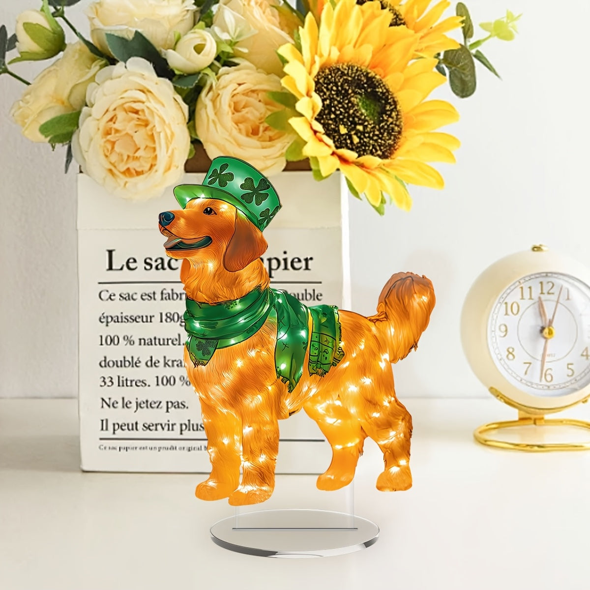 1pc, St. Patrick'S Dog Acrylic Desktop Display Sign, Classic Desktop Decoration, Multi-functional Desktop Ornament, Elegant And Gratuitous, No Power Required, With Stand, Suitable For Home And Office Bedrooms, 2D Flat