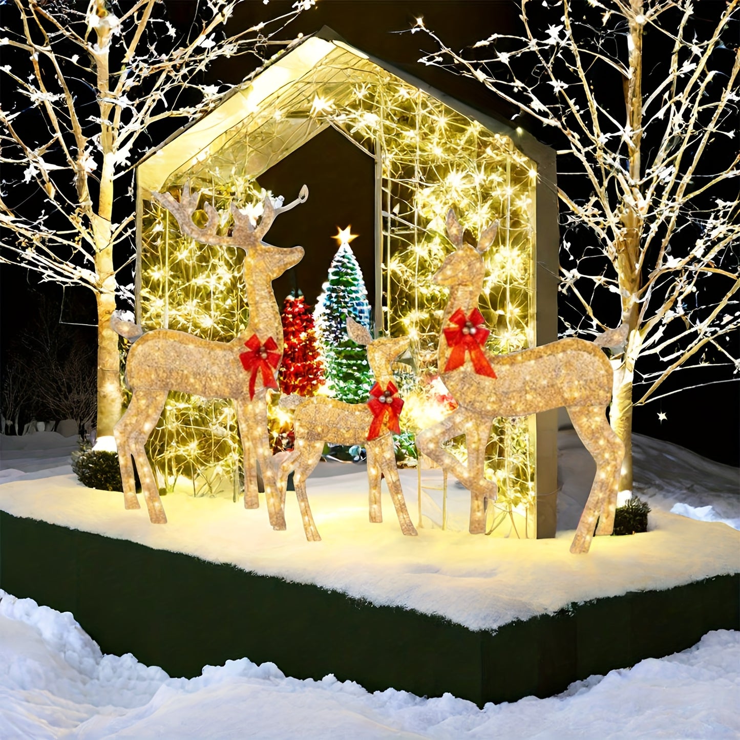 Luminous Three-piece Christmas Deer Family Set Outdoor Decor