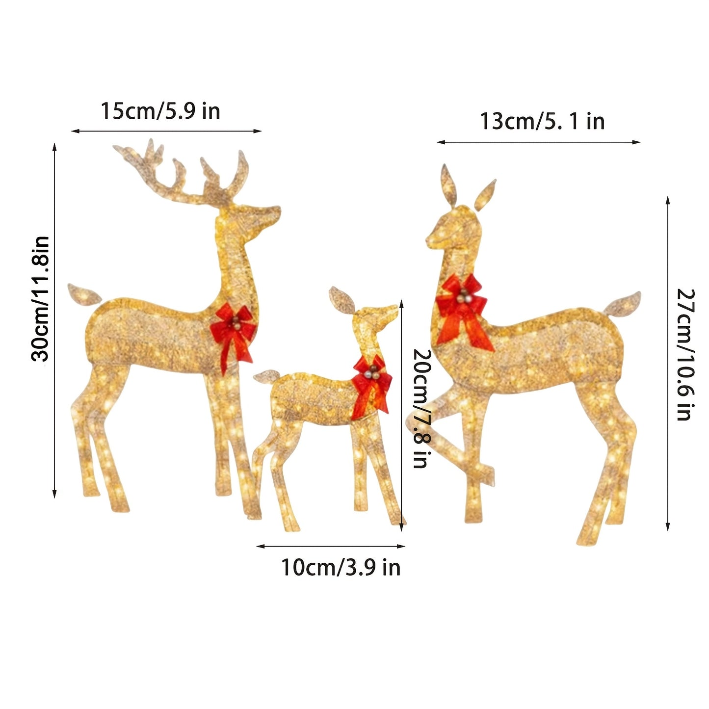 Luminous Three-piece Christmas Deer Family Set Outdoor Decor