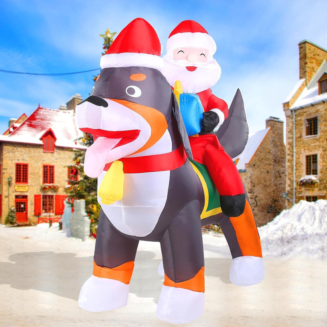 7.2 ft. Long Santa Claus Riding Dog Inflatable Decoration