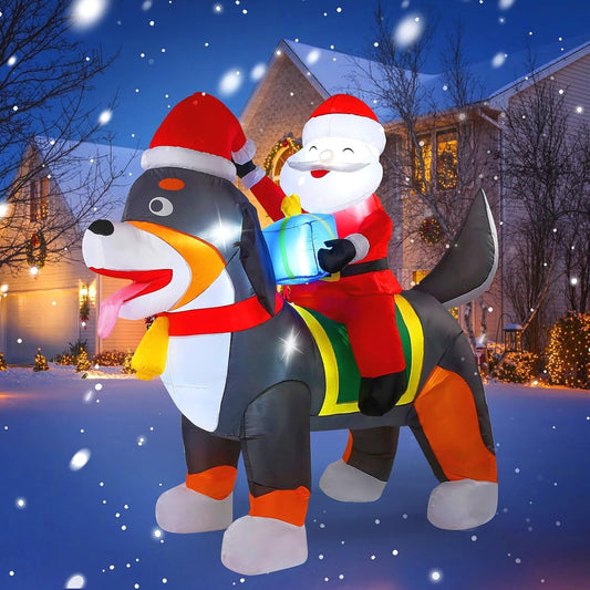 7.2 ft. Long Santa Claus Riding Dog Inflatable Decoration