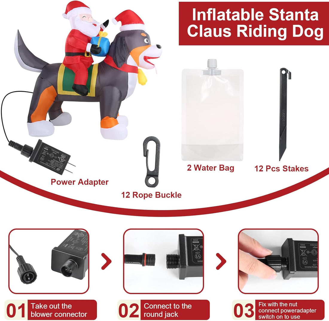 7.2 ft. Long Santa Claus Riding Dog Inflatable Decoration