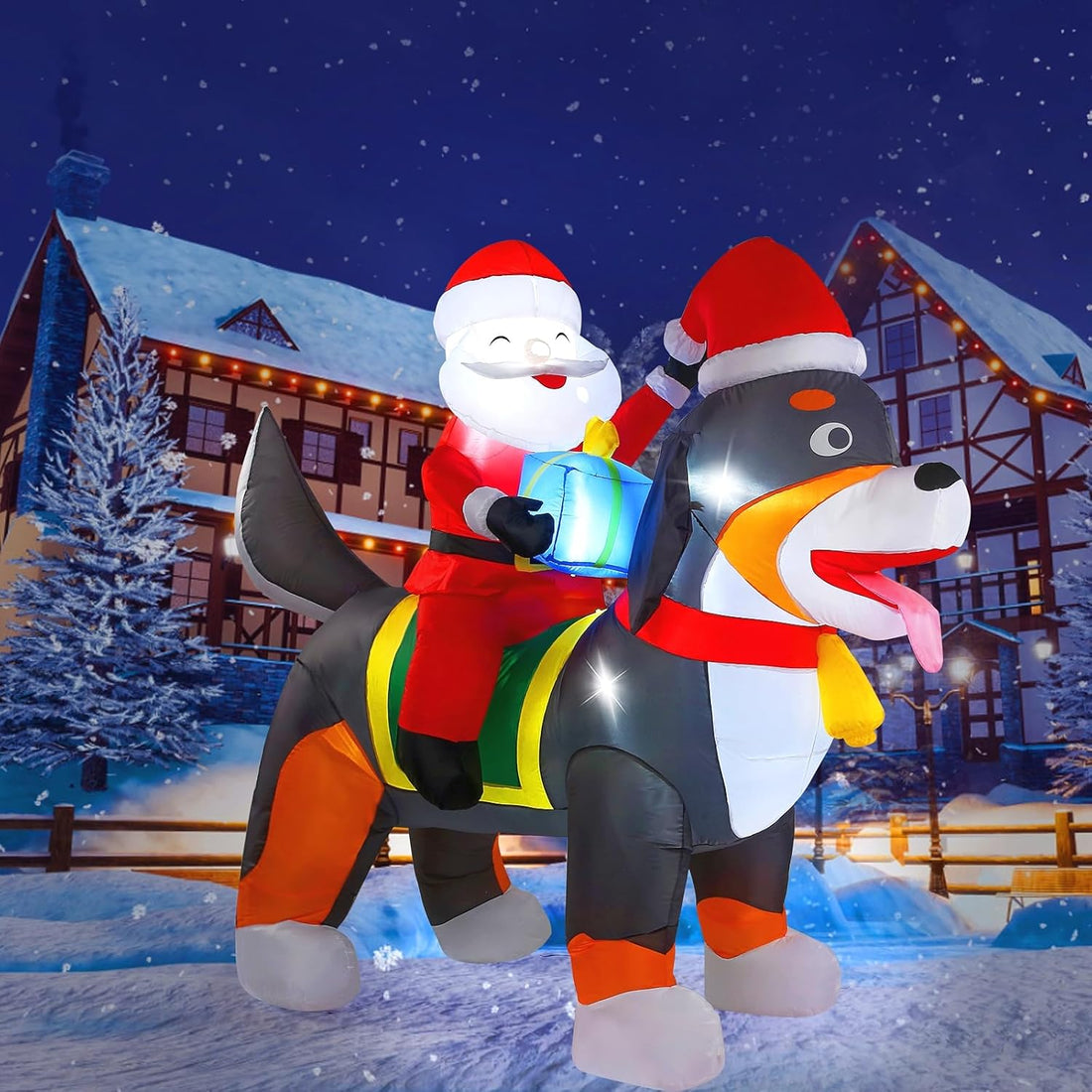 7.2 ft. Long Santa Claus Riding Dog Inflatable Decoration