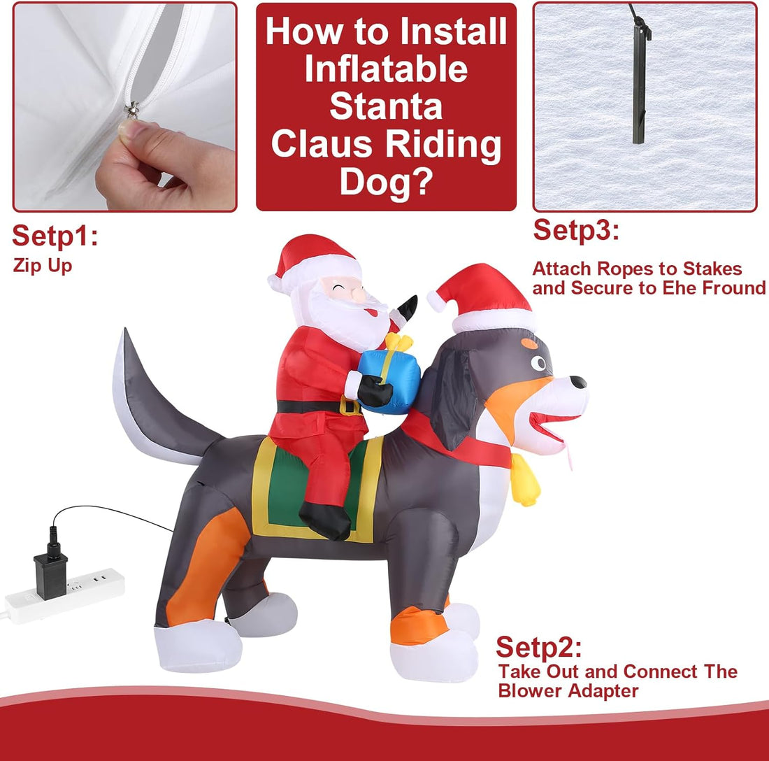 7.2 ft. Long Santa Claus Riding Dog Inflatable Decoration