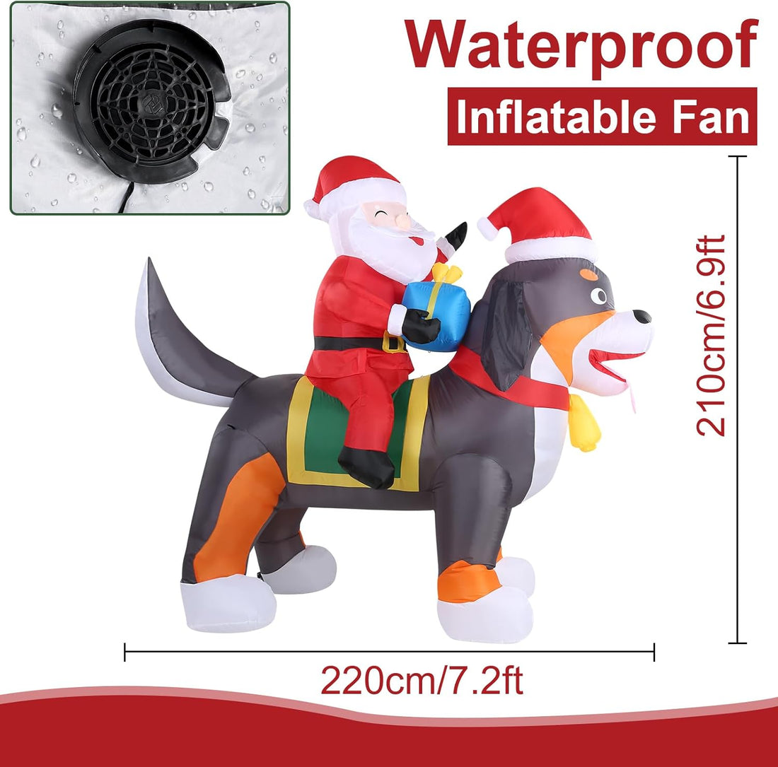 7.2 ft. Long Santa Claus Riding Dog Inflatable Decoration