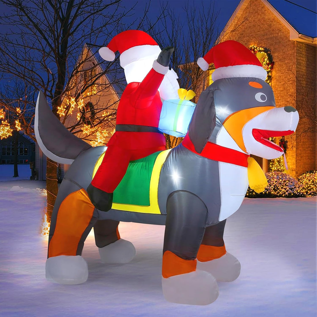 7.2 ft. Long Santa Claus Riding Dog Inflatable Decoration