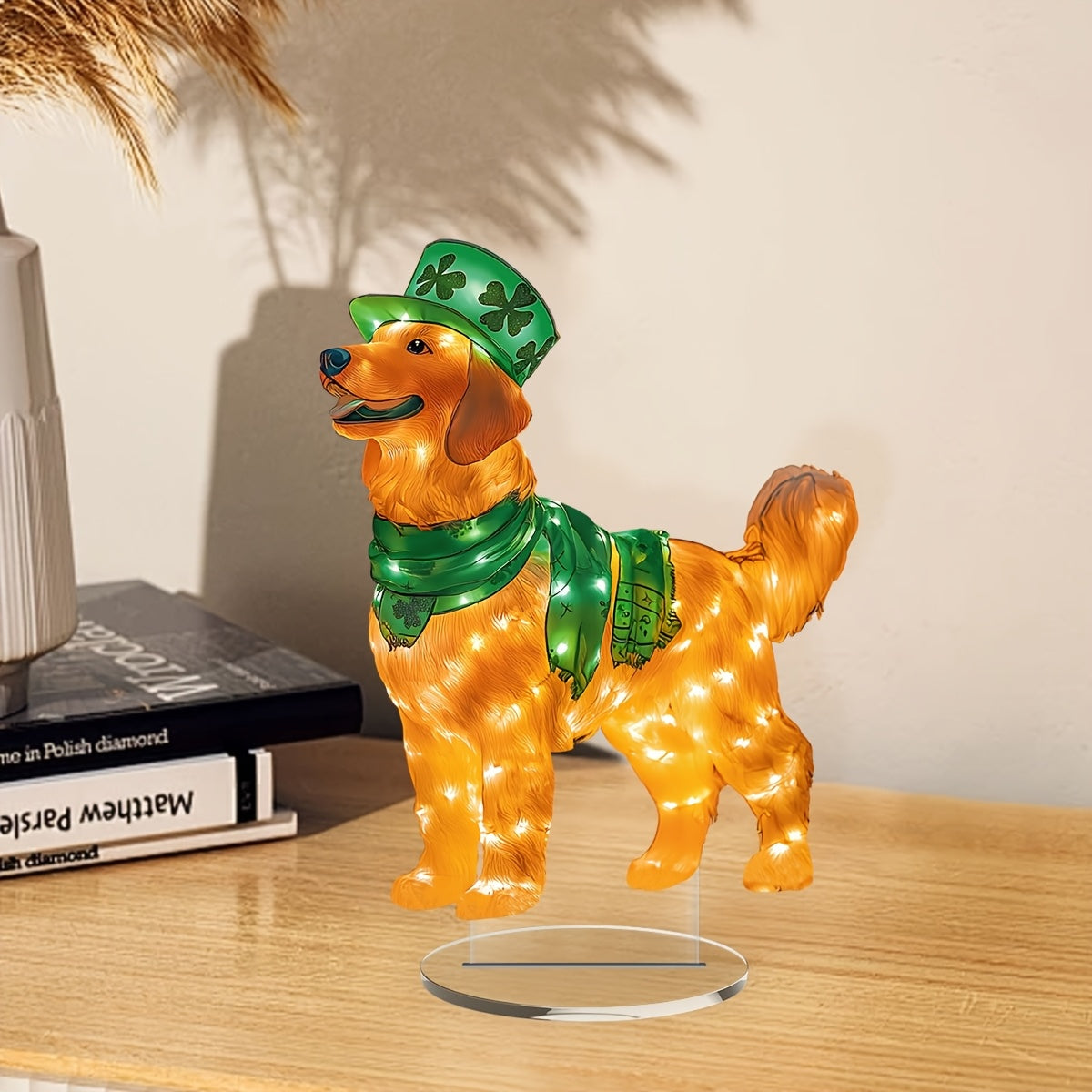 1pc, St. Patrick'S Dog Acrylic Desktop Display Sign, Classic Desktop Decoration, Multi-functional Desktop Ornament, Elegant And Gratuitous, No Power Required, With Stand, Suitable For Home And Office Bedrooms, 2D Flat