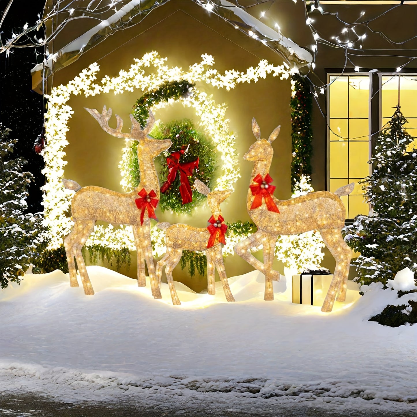 Luminous Three-piece Christmas Deer Family Set Outdoor Decor