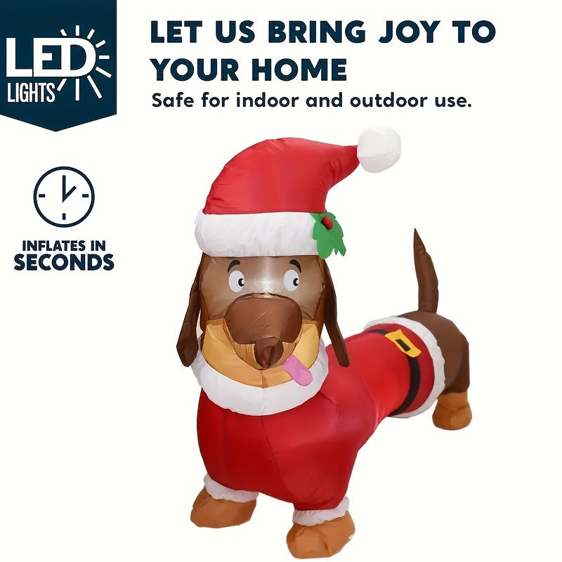 5ft LED-Lit Inflatable Dachshund Christmas Decor - Quick Setup, Outdoor Yard & Garden Lawn Ornament