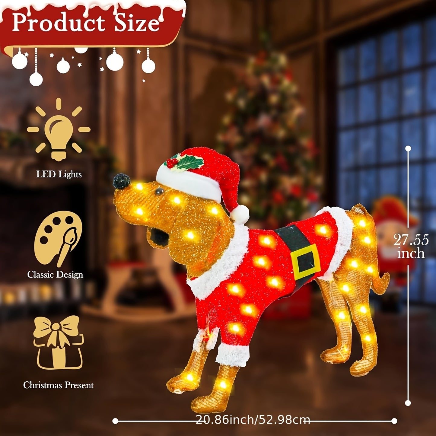 LED-Lit Dachshund Christmas Decoration - Collapsible, Battery-Powered Holiday Yard & Indoor Decor