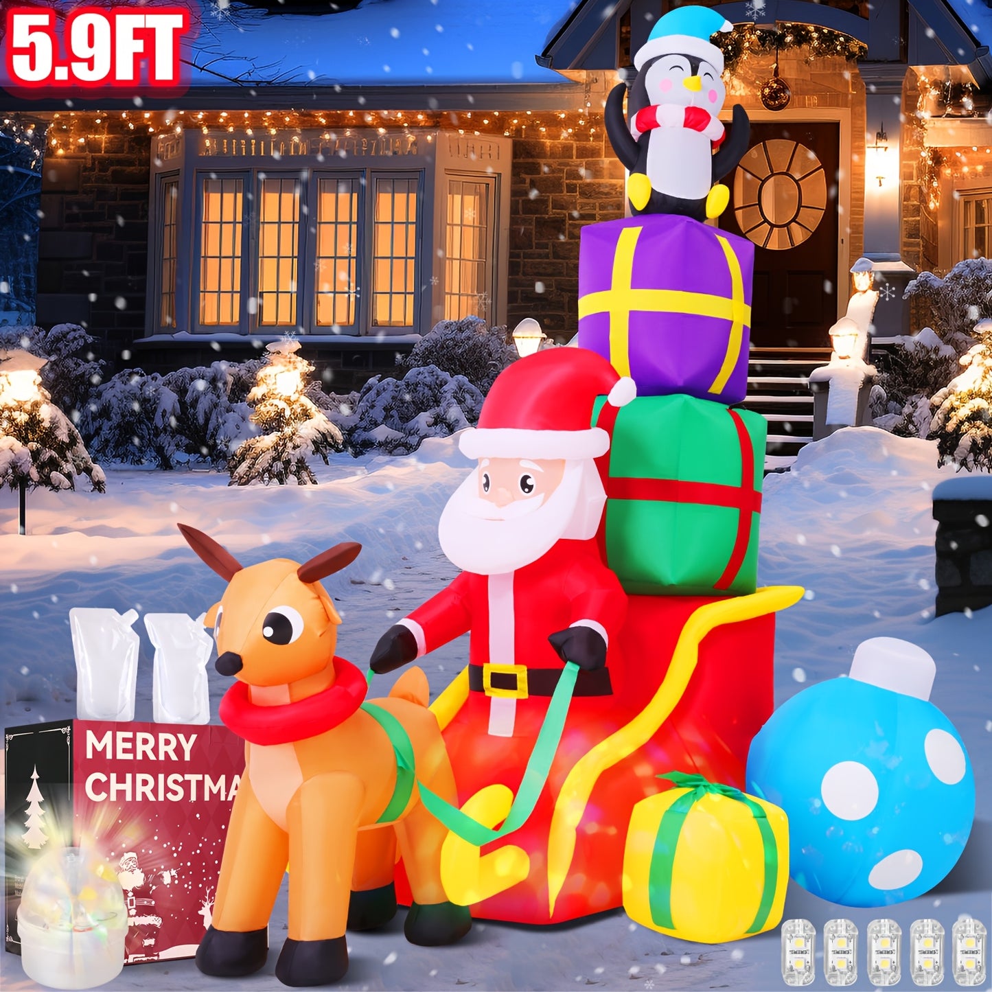 7.7FT Giant Inflatable Christmas Tree with Built-in LED Lights, Outdoor Decoration Featuring Inflatable Santa Claus Climbing Tree Chased By Dog and 3 Wrapped Gift Boxes