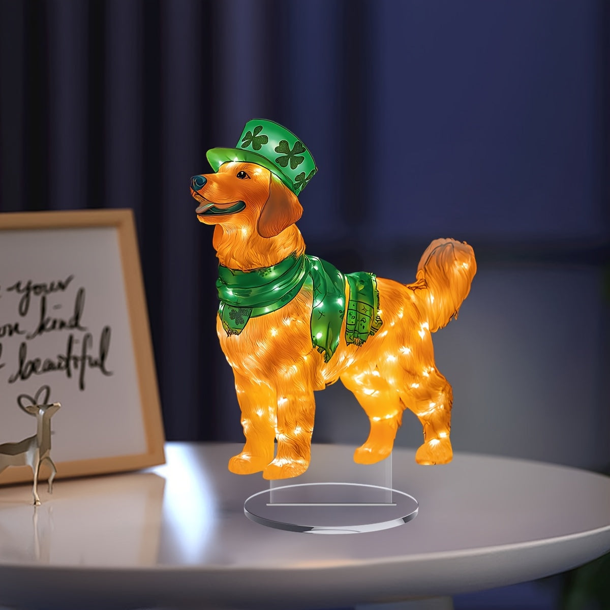 1pc, St. Patrick'S Dog Acrylic Desktop Display Sign, Classic Desktop Decoration, Multi-functional Desktop Ornament, Elegant And Gratuitous, No Power Required, With Stand, Suitable For Home And Office Bedrooms, 2D Flat