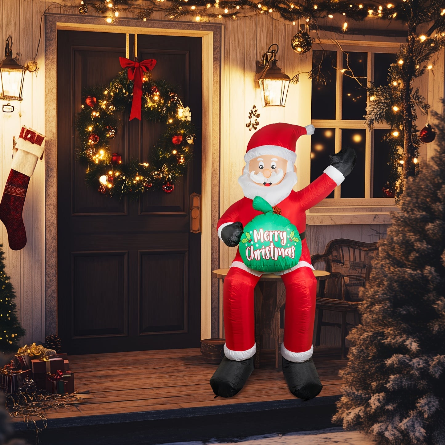 5.6ft LED-Lit Inflatable Santa Claus with Gift Bag - Weatherproof Christmas Yard Decor for Garden, Patio & Lawn Party, Blowout, Holiday Decorations, Christmas Gifts