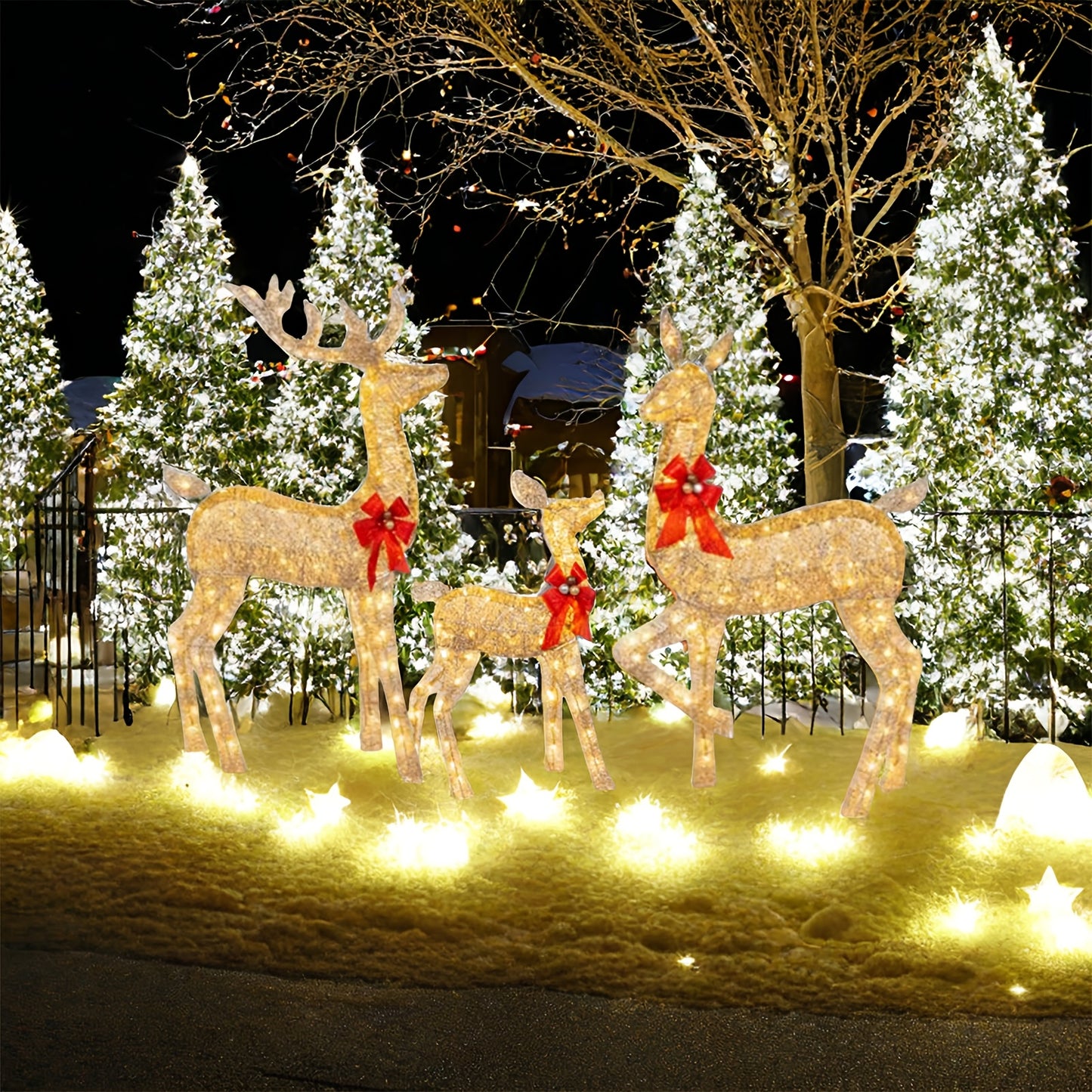 Luminous Three-piece Christmas Deer Family Set Outdoor Decor