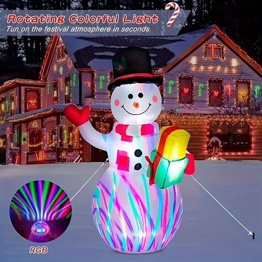 5FT Inflatable Snowman with Built-in Colorful Rotating LED Lights, Cute Outdoor Decoration for Indoor Outdoor Yard Lawn Garden Holiday Party Xmas Decorations with Gift Box