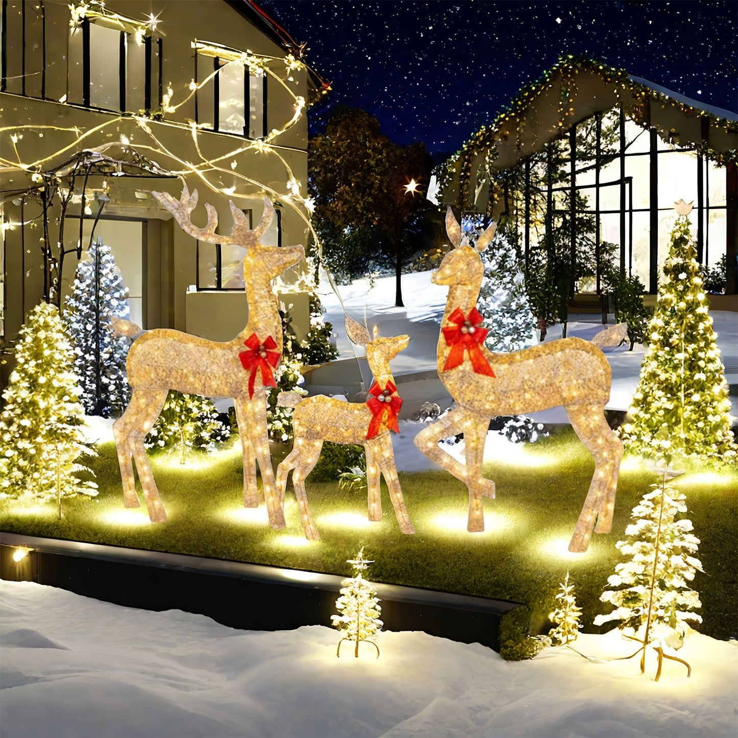 Luminous Three-piece Christmas Deer Family Set Outdoor Decor