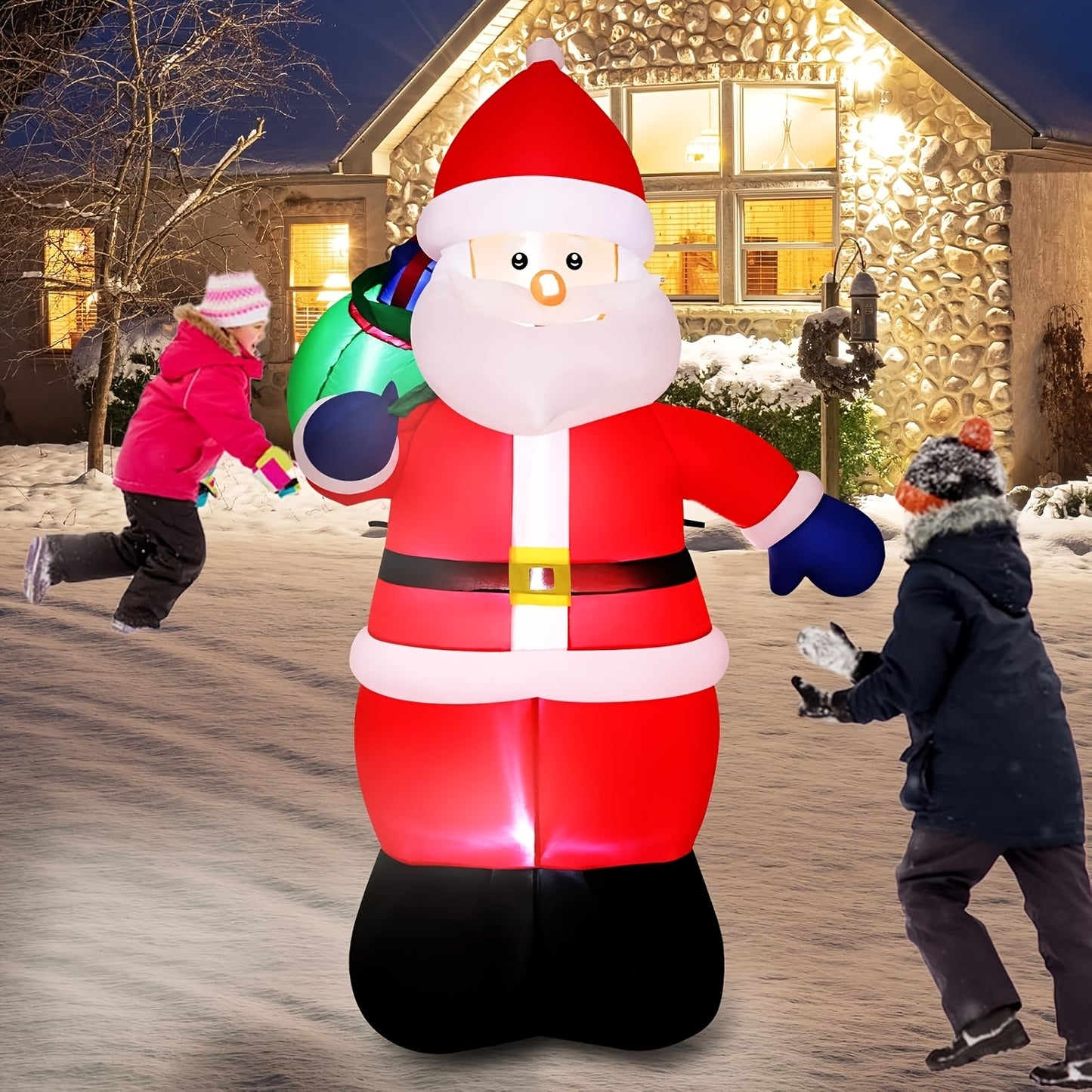 6ft Inflatable Christmas Yard Decorations with Lights - Santa Claus, Puppy, Elk, and Gifts Design, Large Outdoor Festive Decor, Red PVC, 110V/220V, Best for Christmas