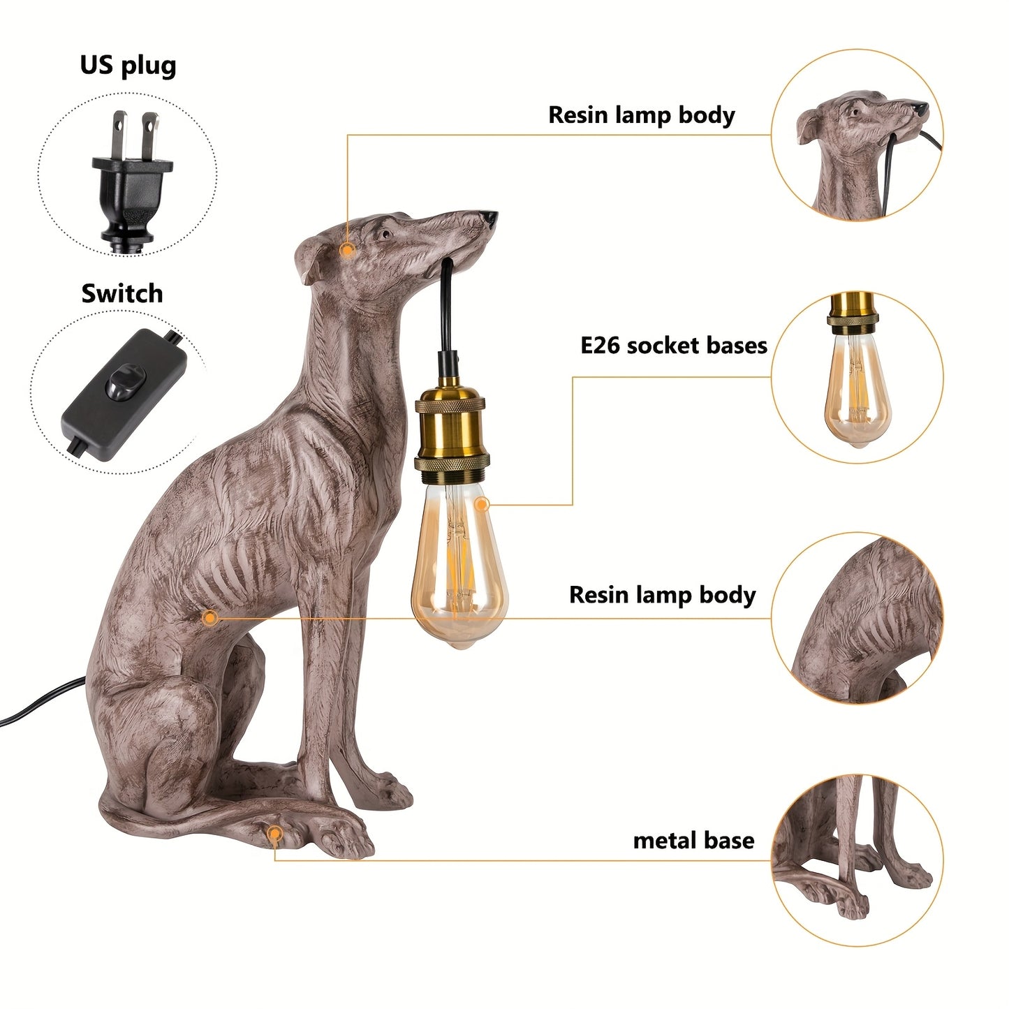 Sighthound -Shaped Desk Lamp - Unique Resin Table Light for Home & Office Decor