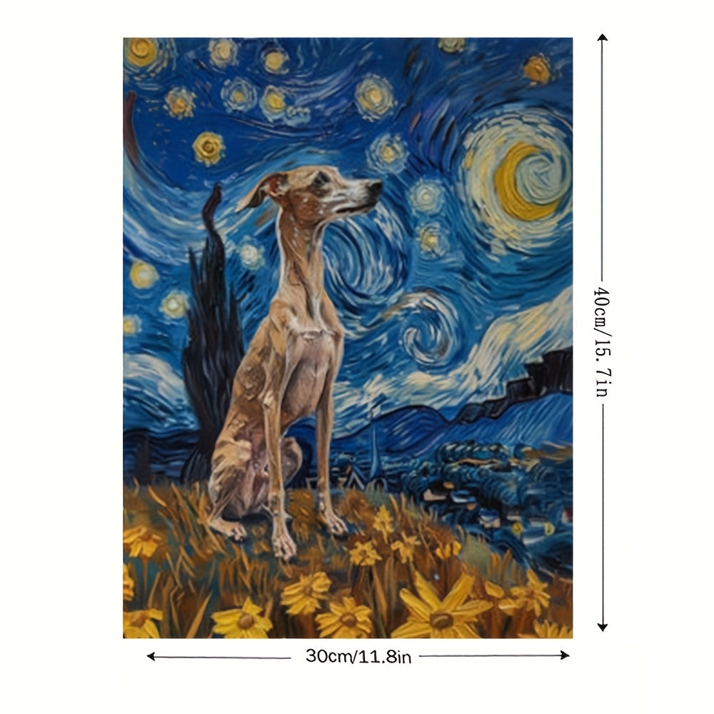 Room Decor 1pc Whippet Dog Canvas Art Print, Starry Night Inspired, 11.8x15.7 inch Framed Wall Decor, Whippet Poster Painting, Unique Dog Gifts, Home & Office Decor, AMHK449