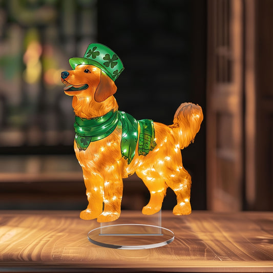 1pc, St. Patrick'S Dog Acrylic Desktop Display Sign, Classic Desktop Decoration, Multi-functional Desktop Ornament, Elegant And Gratuitous, No Power Required, With Stand, Suitable For Home And Office Bedrooms, 2D Flat