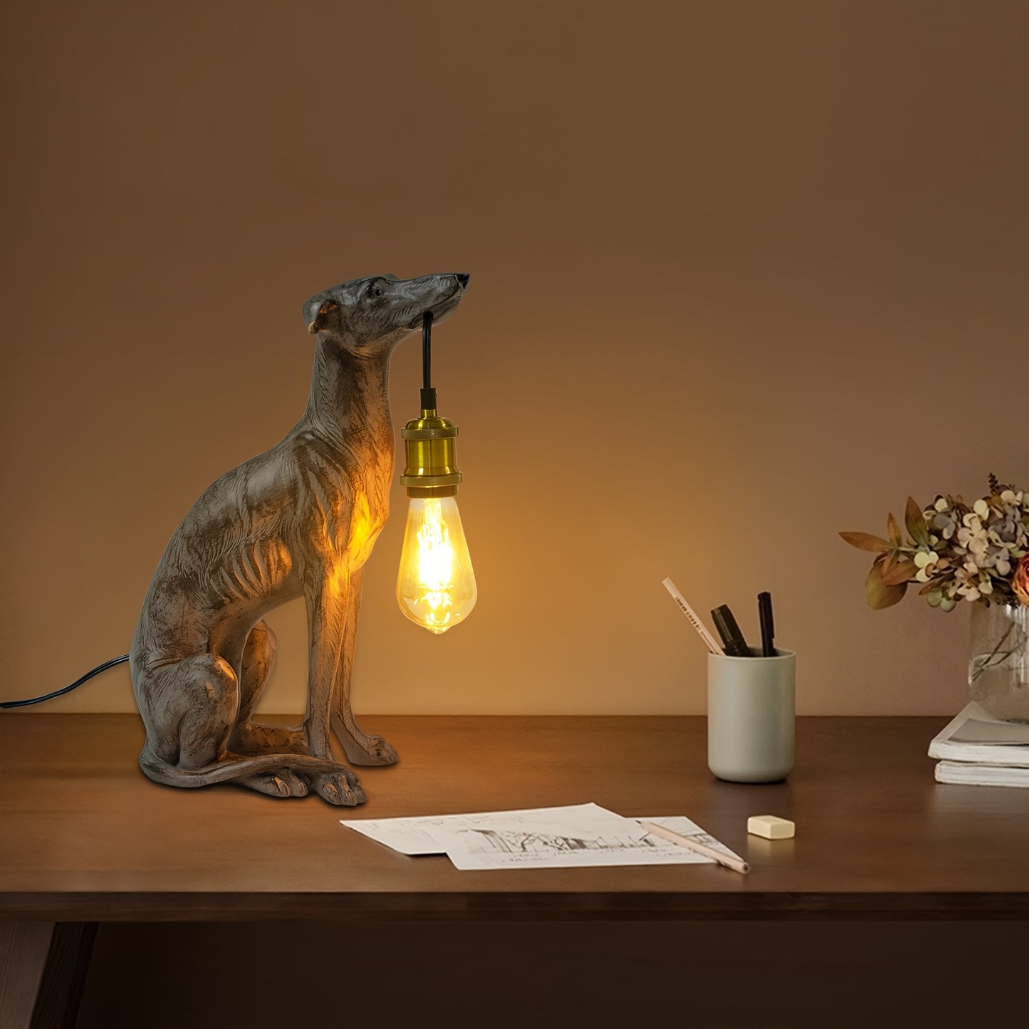 Sighthound -Shaped Desk Lamp - Unique Resin Table Light for Home & Office Decor