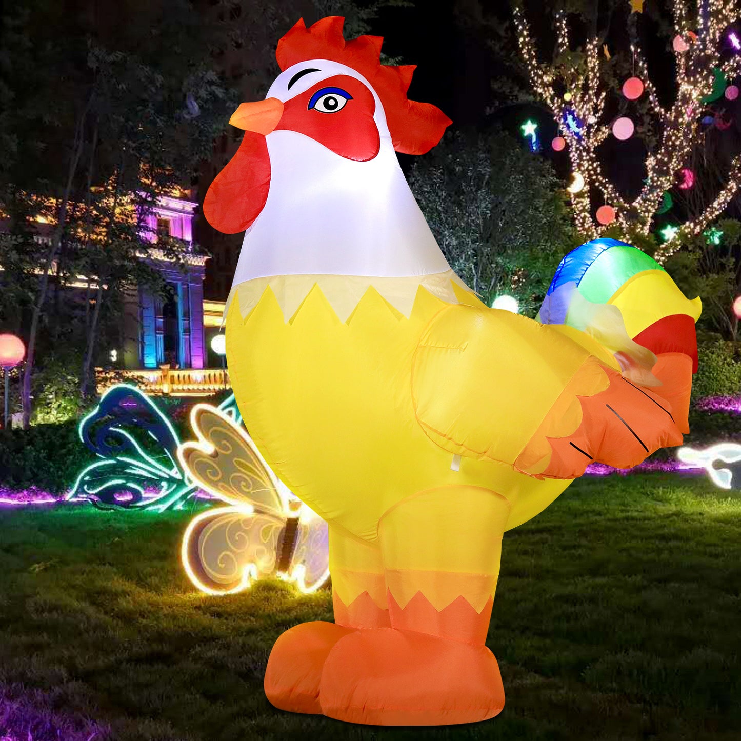 6FT Christmas Rooster Inflatables Blow up Animals Cute Chicken, Decorations Outdoor Yard Built-in LED Lights Big Large Decor Party Farm Lawn Holiday Outside