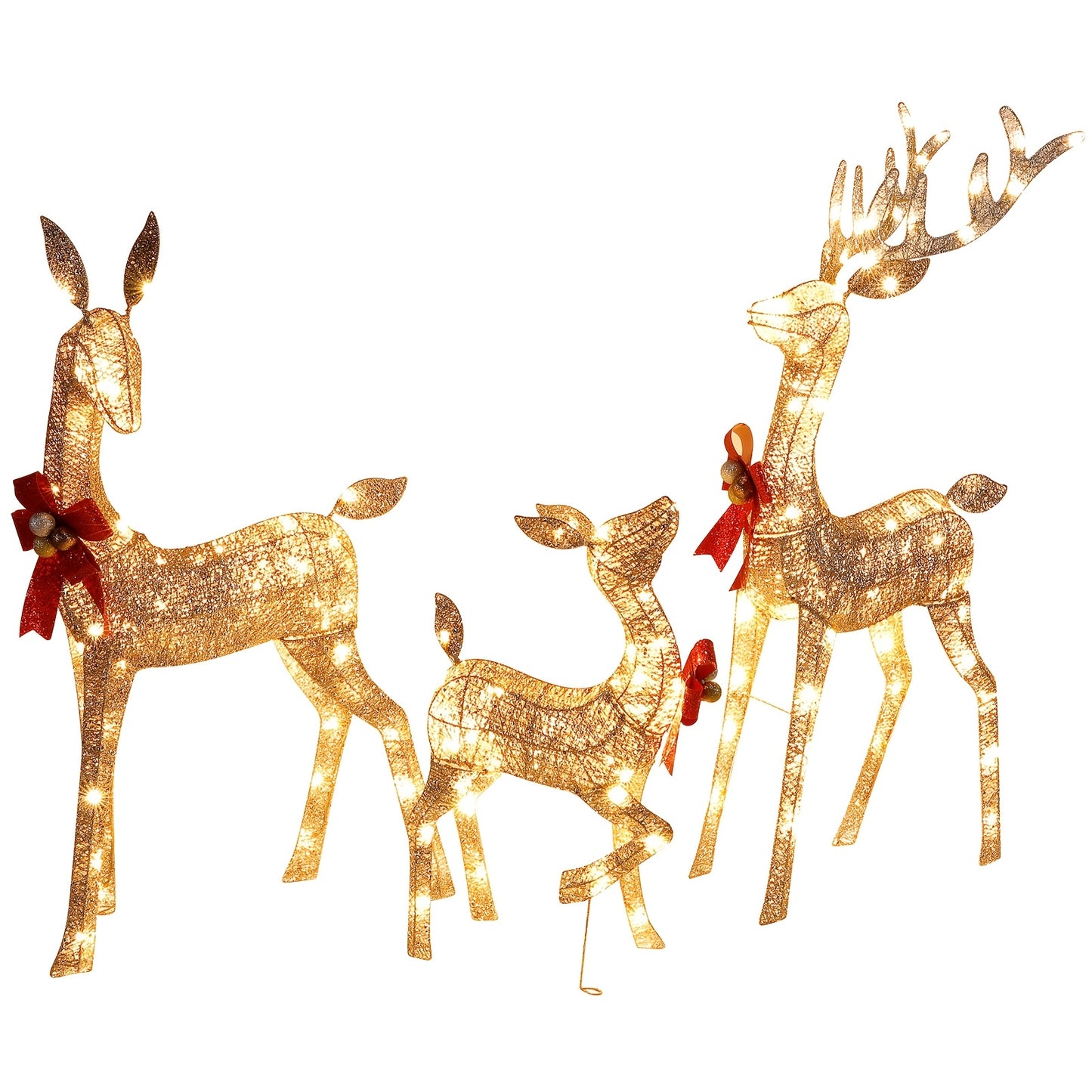 3-Piece Large Pre-lit Lixada Christmas Deer Family Set for Indoor Outdoor Front Yard Porch Holiday Decoration